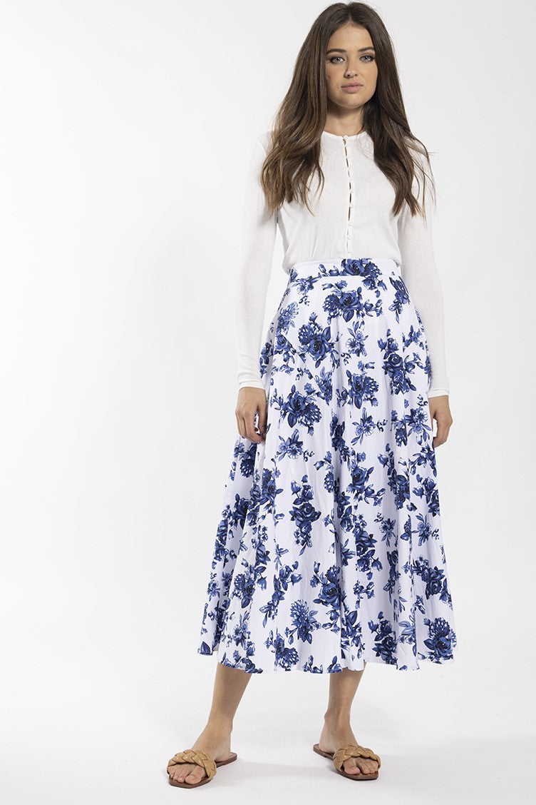 STATIC BOLD FLORAL PRINCESS SEAM MIDI SKIRT