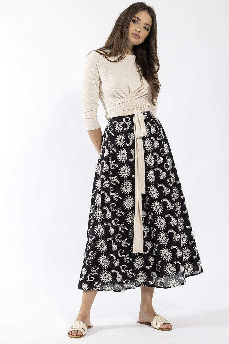 STATIC EYELET MIDI SKIRT