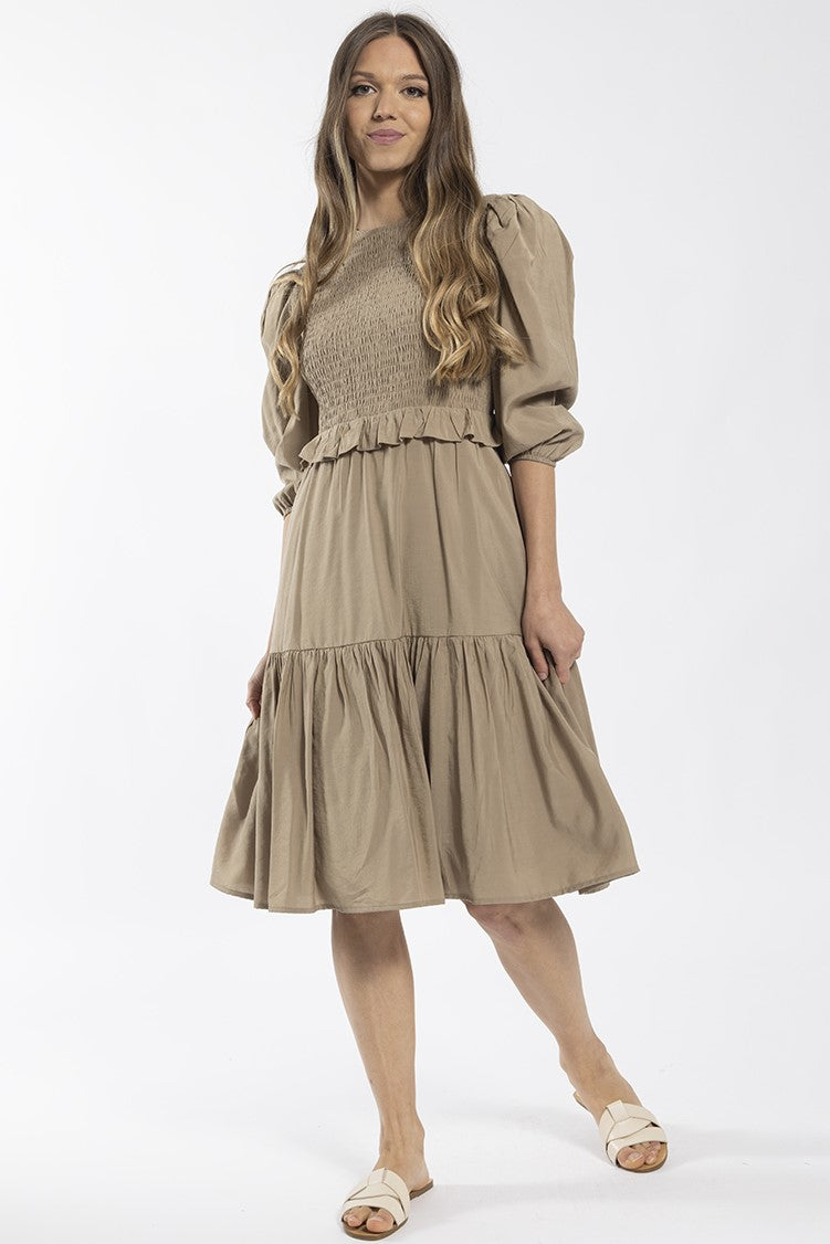STATIC SMOCKED PUFF SLEEVE DRESS