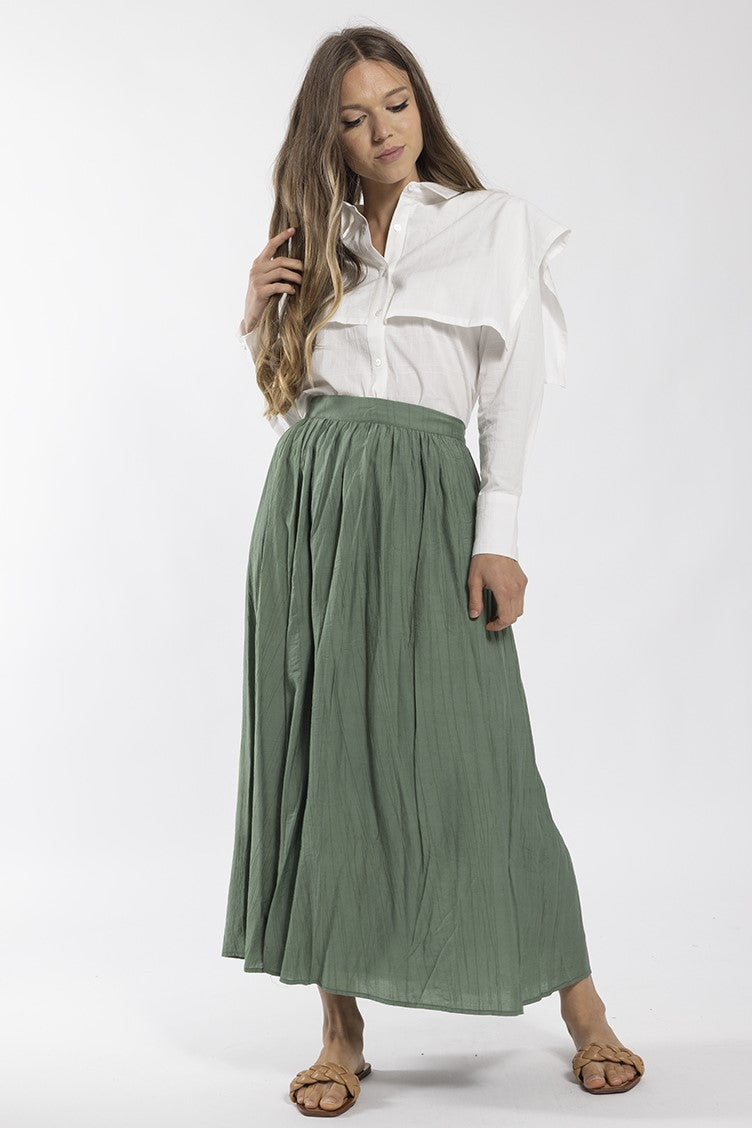 STATIC CRINKLE MIDI SKIRT