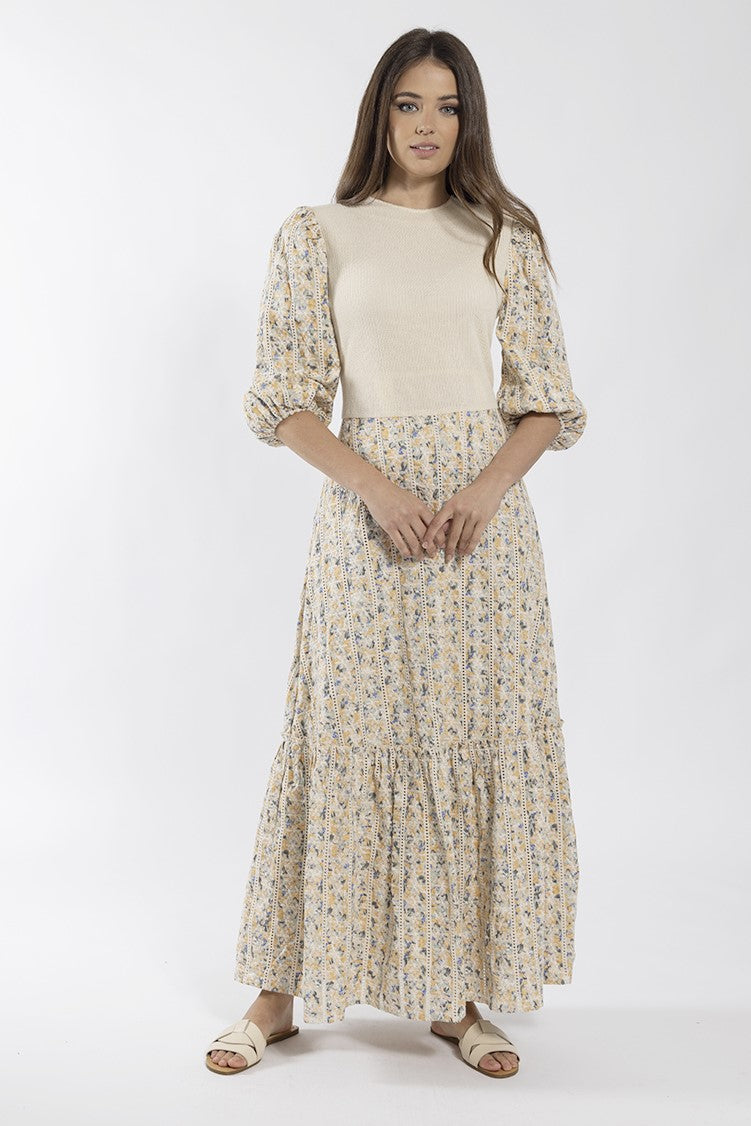 STATIC CROCHET FLORAL COMBO MIDI DRESS
