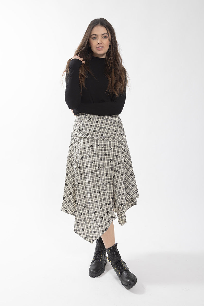STATIC PLAID SHIRT SLEEVE TIE SKIRT