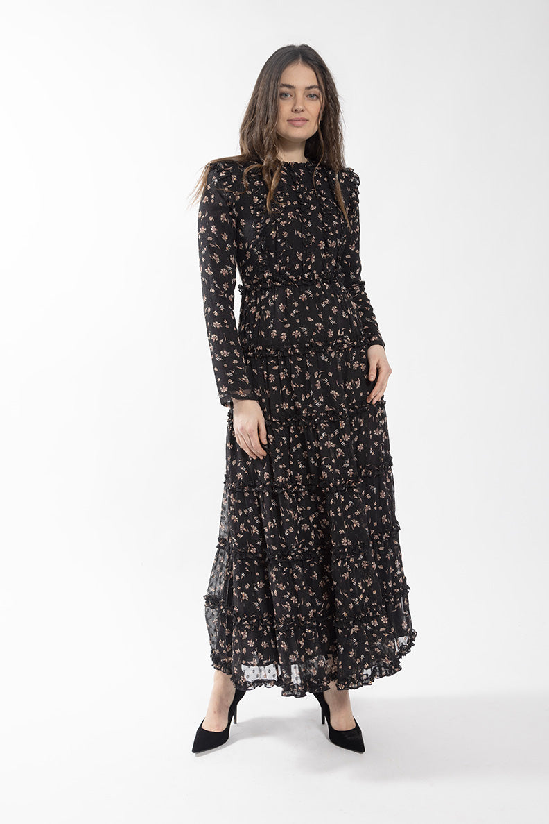 STATIC RUFFLE DETAIL FLORAL DRESS