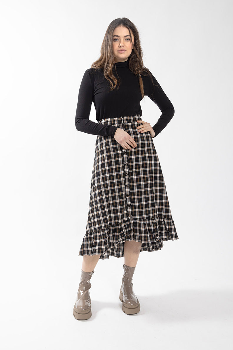 STATIC PLAID BUTTON DOWN SKIRT