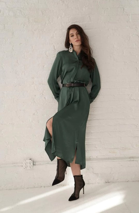 THIRD SILK MIDI BELTED DRESS