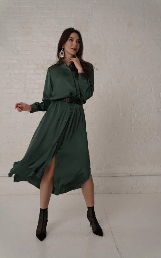 THIRD SILK MIDI BELTED DRESS