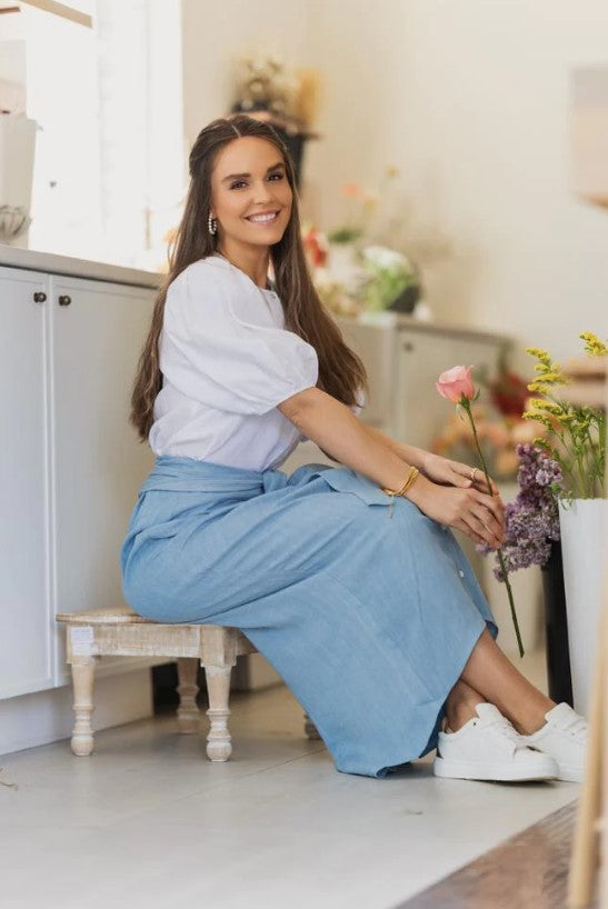 THIRD BUBBLE SLEEVE LINEN SHIRT