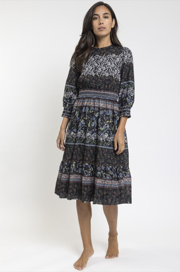 DONNA BELLA MULTI FLORAL SMOCKED DRESS