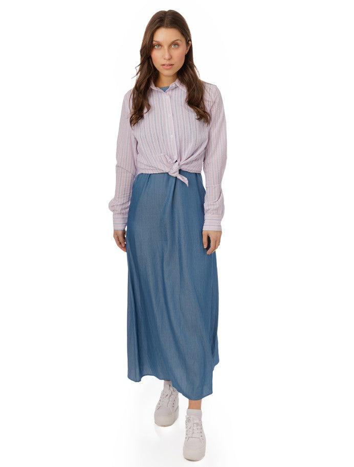 WEEKEND SET - PINTSRIPED SHIRT W CHAMBRAY JUMPER