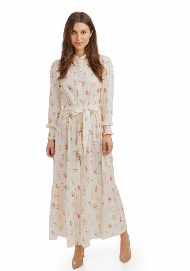 LA SIMONA FLORAL BELTED BUTTONDOWN DRESS