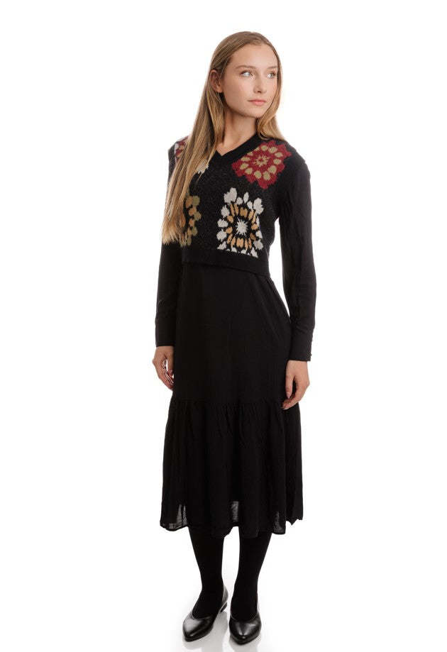 DONNA BELLA SET-BUTTONDOWN DRESS W FLORAL VEST