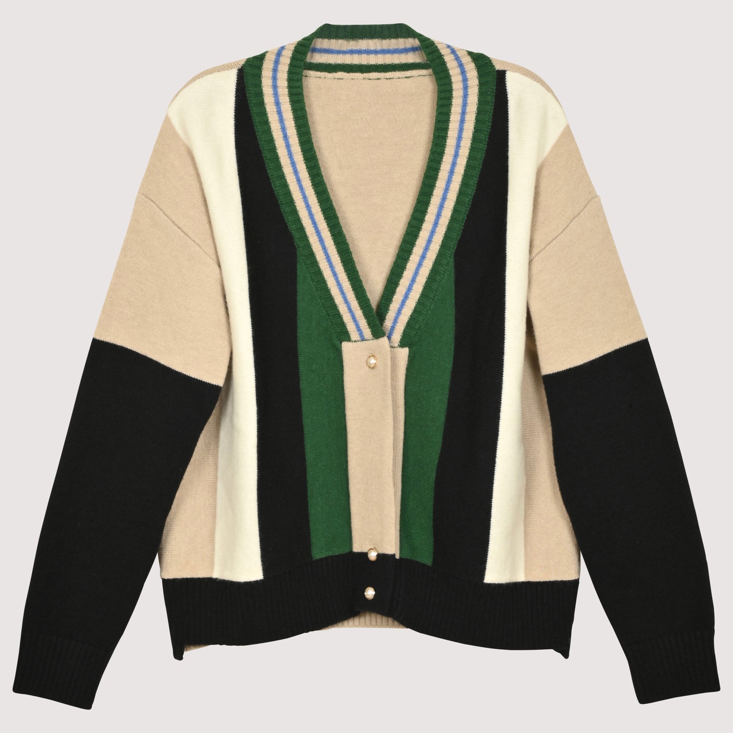 BEIGE COLORBLOCK VARSITY CARDIGAN