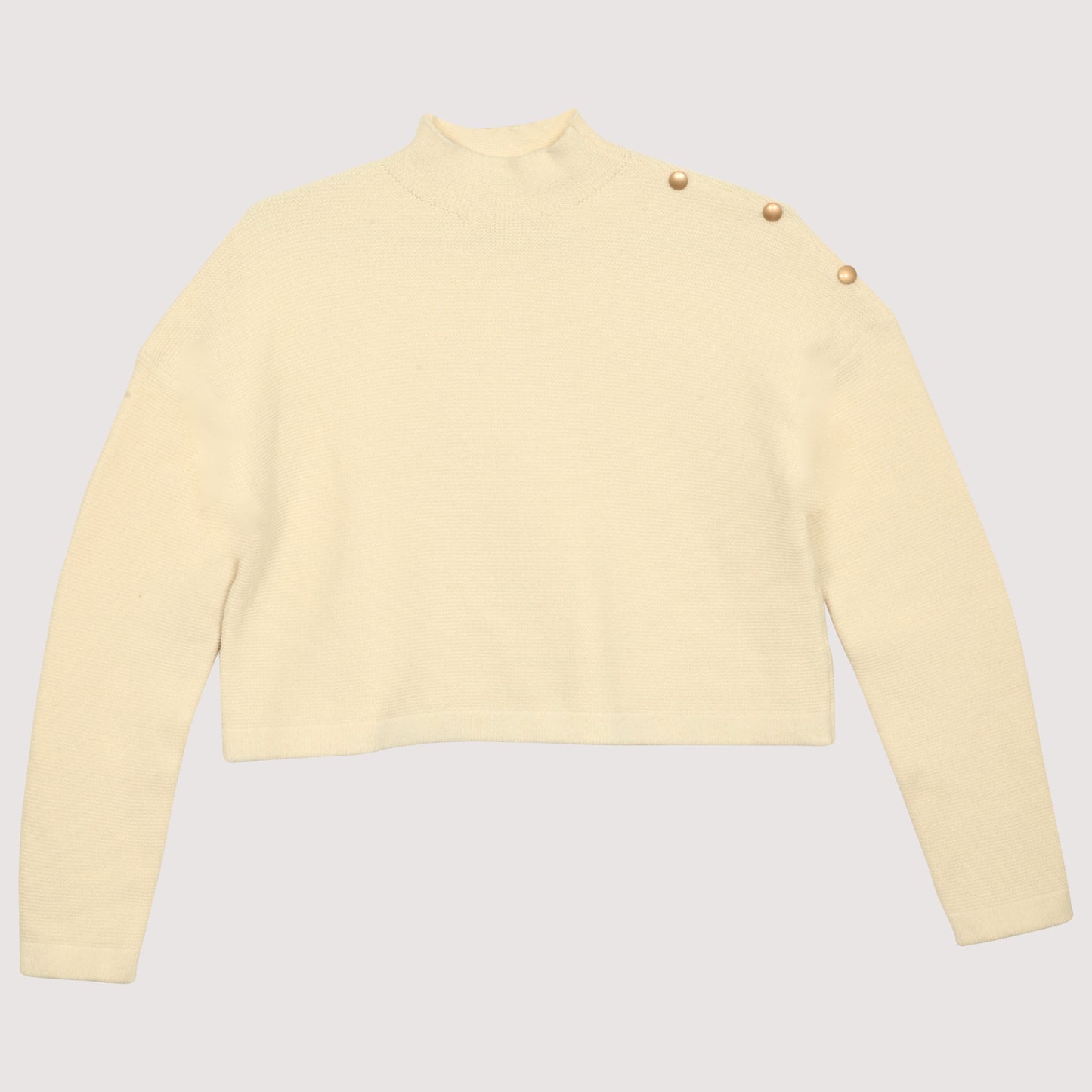 TWEED CHENILLE BUTTON SHOULDER HIGH NECK SWEATER