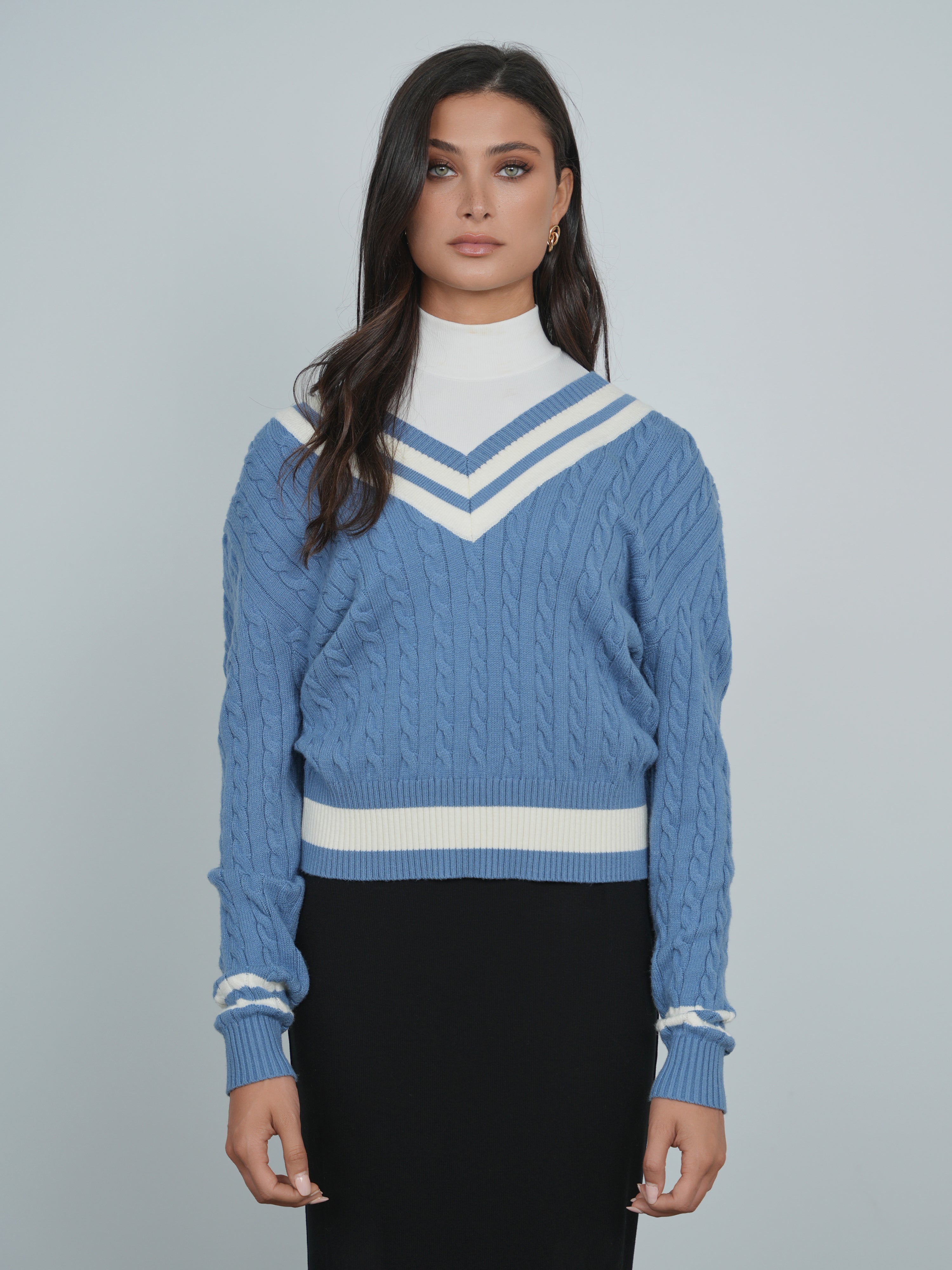 POINT CHUNKY KNIT VARSITY SWEATER