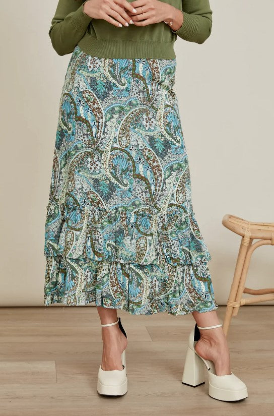 EPIK LEAF PRINT RUFFLED SKIRT