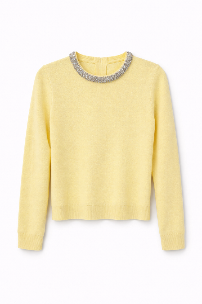AMELIA KNITED TOP WITH BEADED NECKLINE