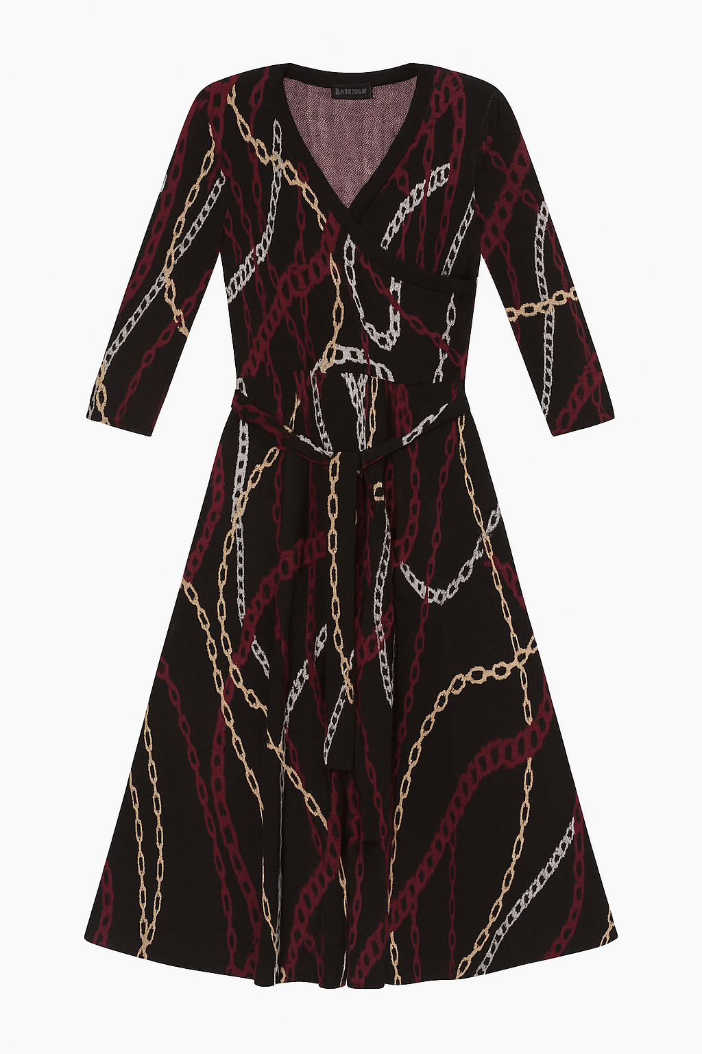 ALEXIS ROE CHAIN PRINT SHIMMER BELTED DRESS