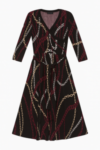 ALEXIS ROE CHAIN PRINT SHIMMER BELTED DRESS