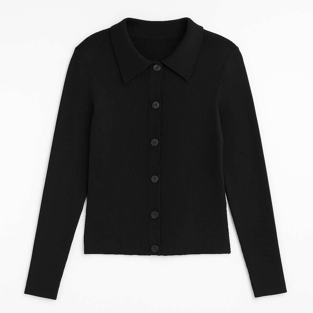 FRENCH MASON BUTTONDOWN RIBBED KNIT TOP W COLLAR