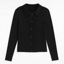 FRENCH MASON BUTTONDOWN RIBBED KNIT TOP W COLLAR