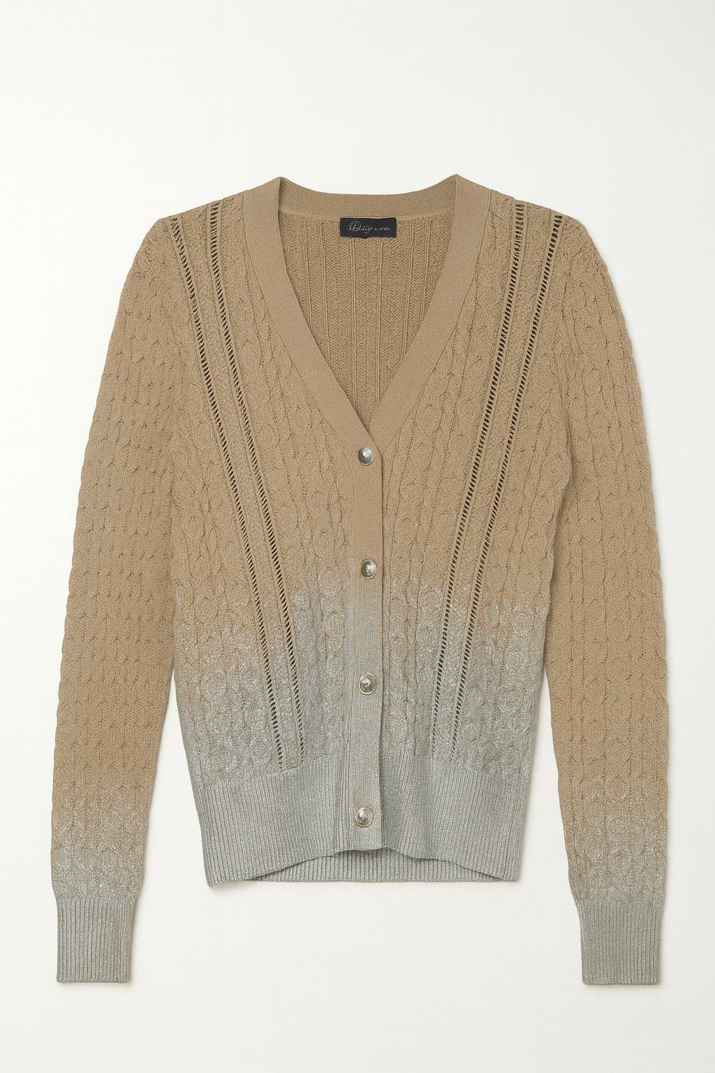 FRENCH MASON SILVER PAINTED CABLE KNIT CARDIGAN