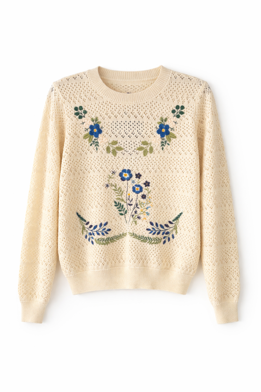 FRENCH MASON FLORAL EMBROIDERED KNIT TOP