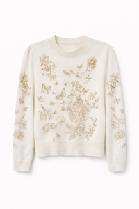 FRENCH MASON BUTTERFLY EMBROIDERED KNIT TOP