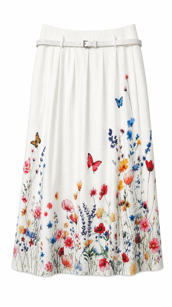 LILY AND LOLA FLORAL BELTED SKIRT W BUTTERFLY