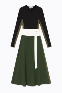 MADISON YOUNG KNIT & CHIFFON COLORLBOCK DRESS