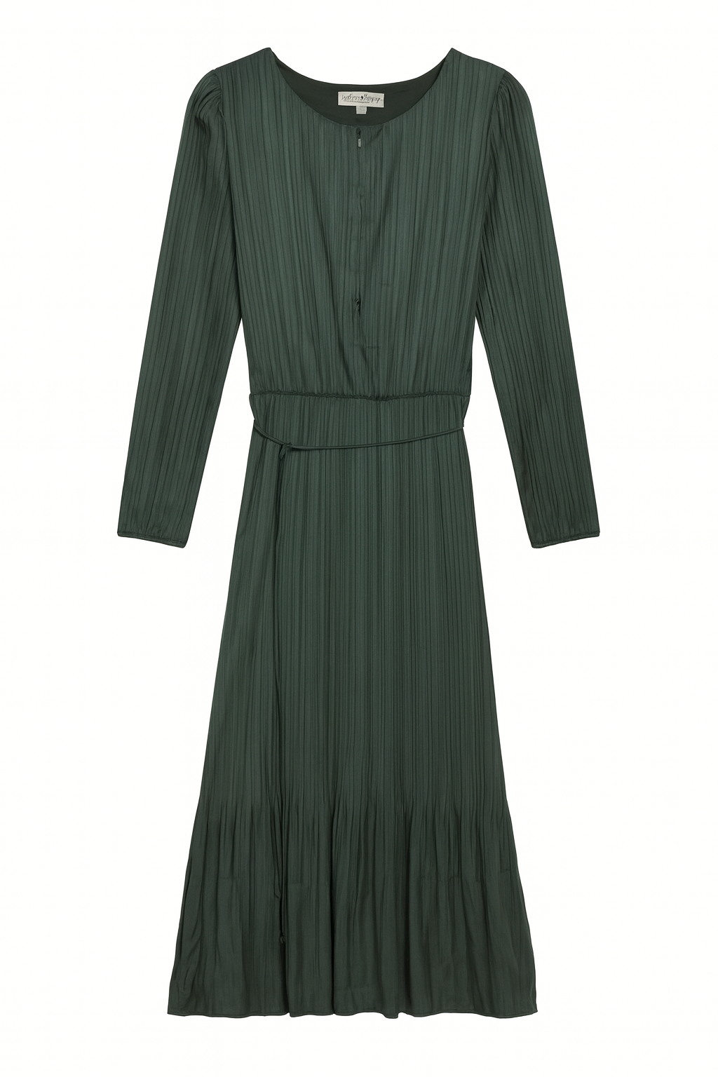 MADISON YOUNG ACCORDION PLEATED ZIP DRESS W SKINNY BELT