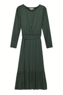 MADISON YOUNG ACCORDION PLEATED ZIP DRESS W SKINNY BELT