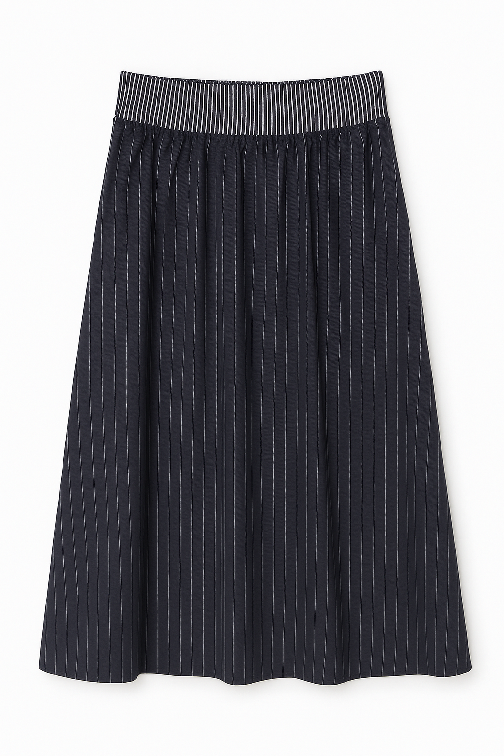 MADISON YOUNG PINSTRIPED STRETCH WAIST ZIP SKIRT