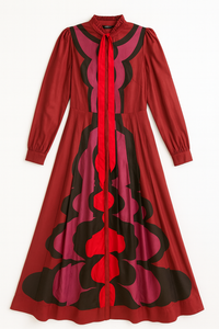 PARIS THREADS NECK TIE PRINTED PLEATED DRESS