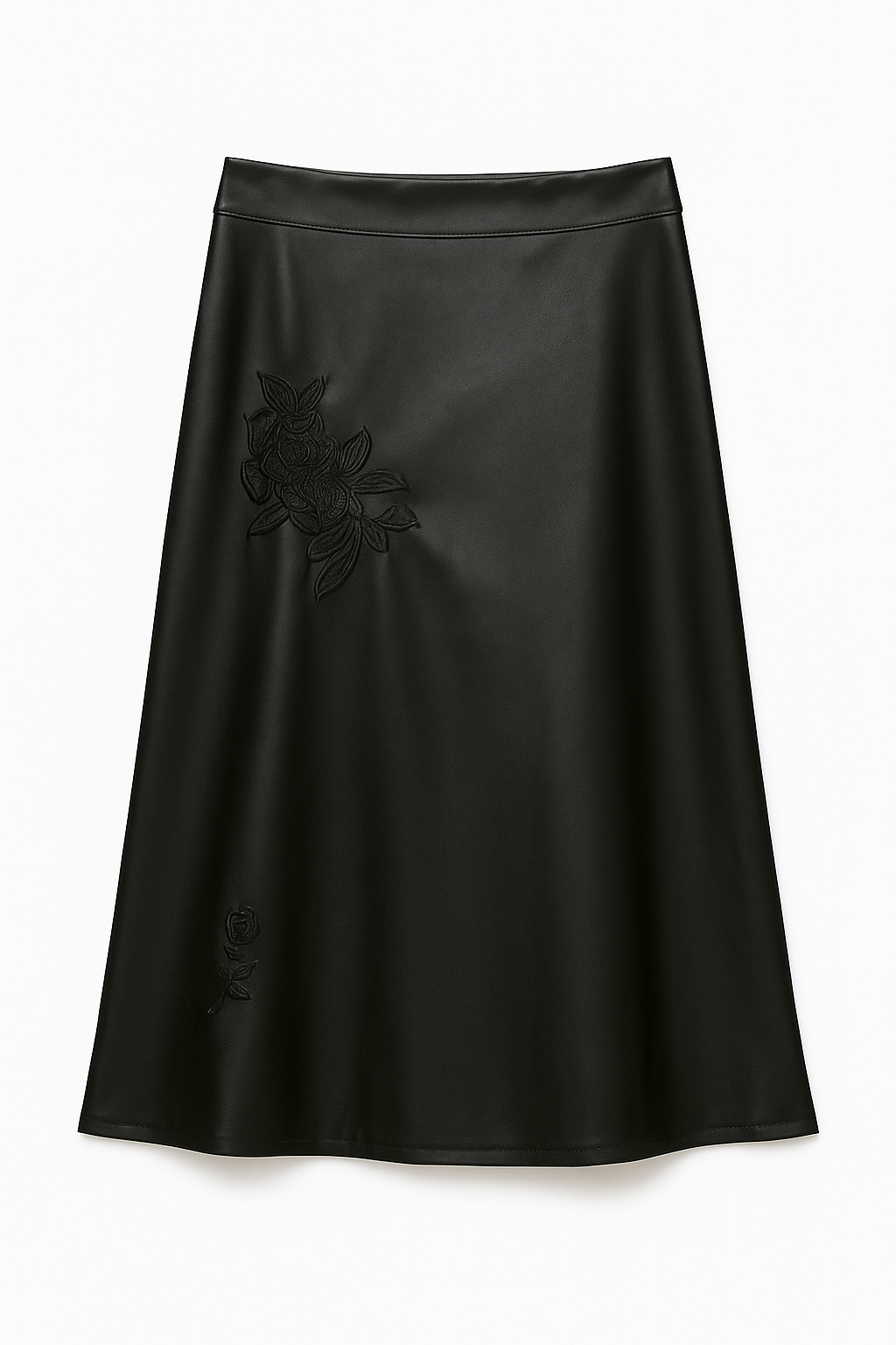PARIS THREADS FLORAL EMBROIDERED LEATHER SKIRT