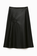 PARIS THREADS FLORAL EMBROIDERED LEATHER SKIRT