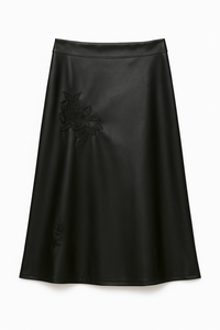 PARIS THREADS FLORAL EMBROIDERED LEATHER SKIRT