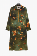WRONG SIDE OF RIGHT FLORAL SILKY PRINTED TWO POCKET DRESS W LEATHER BELT