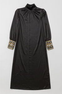 WRONG SIDE OF RIGHT SILKY TURTLNECK DRESS W EMBELLISHED CUFFS