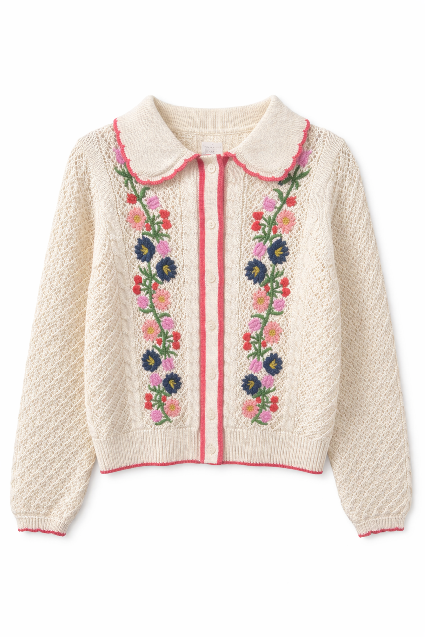 FRENCH MASON COLLARED EMBROIDERED CARDI