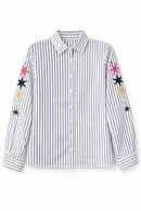 CHLOE & EMMA EMBROIDERED STAR DETAIL STRIPED SHIRT