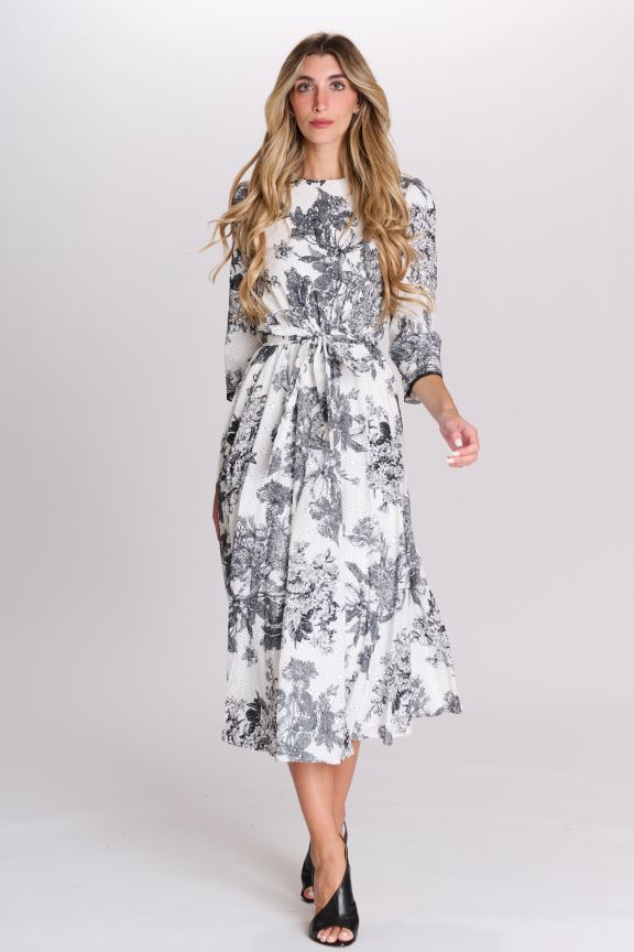 LANGDON FLORAL EYELET DRESS W BELT