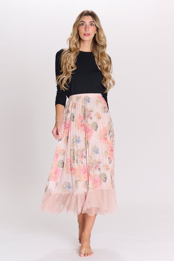 LANGDON FLORAL DOTTED SKIRT W MESH BORDER