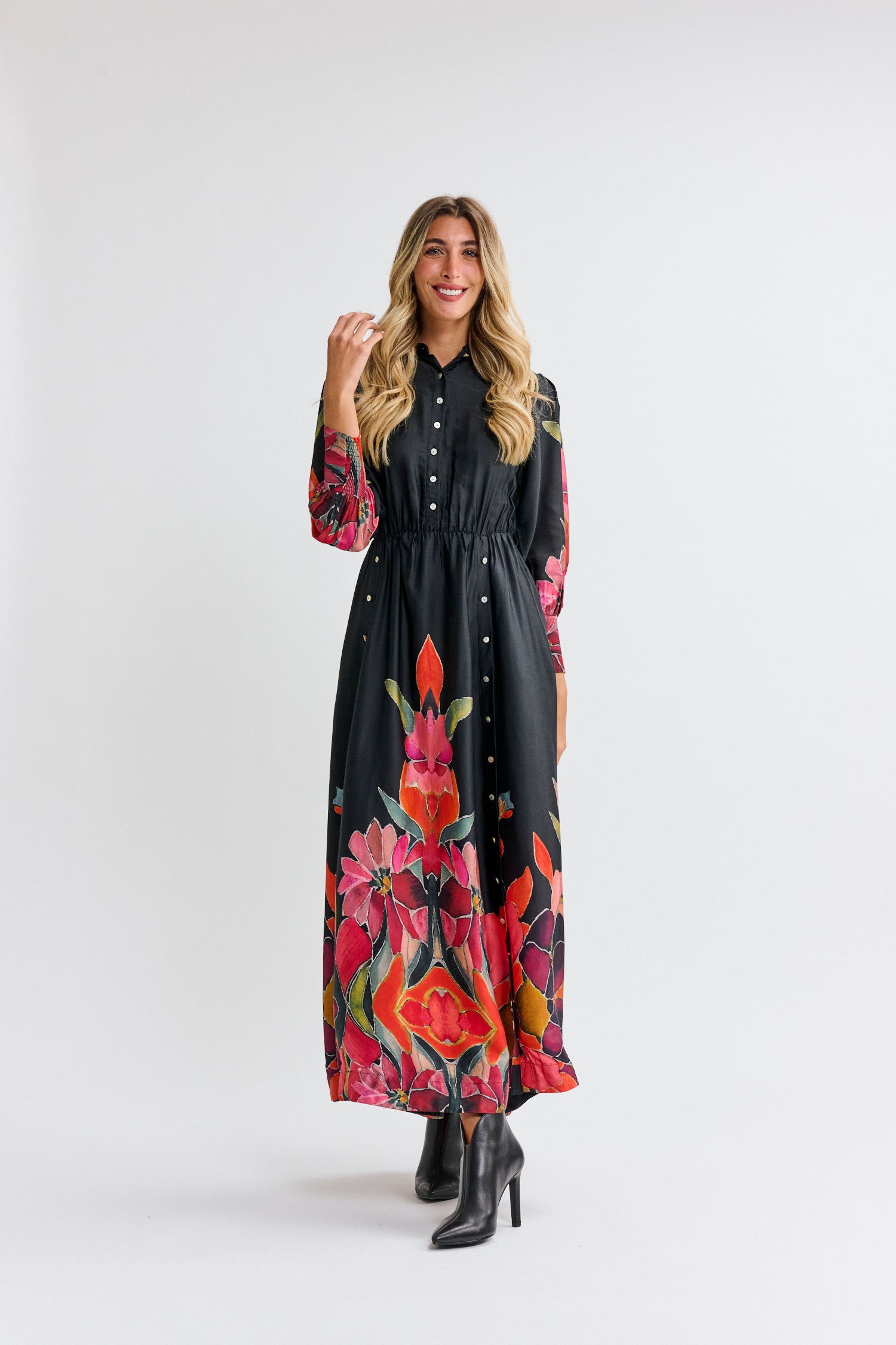 LANGDON WATERCOLOR FLORAL BELTED SHIRTDRESS