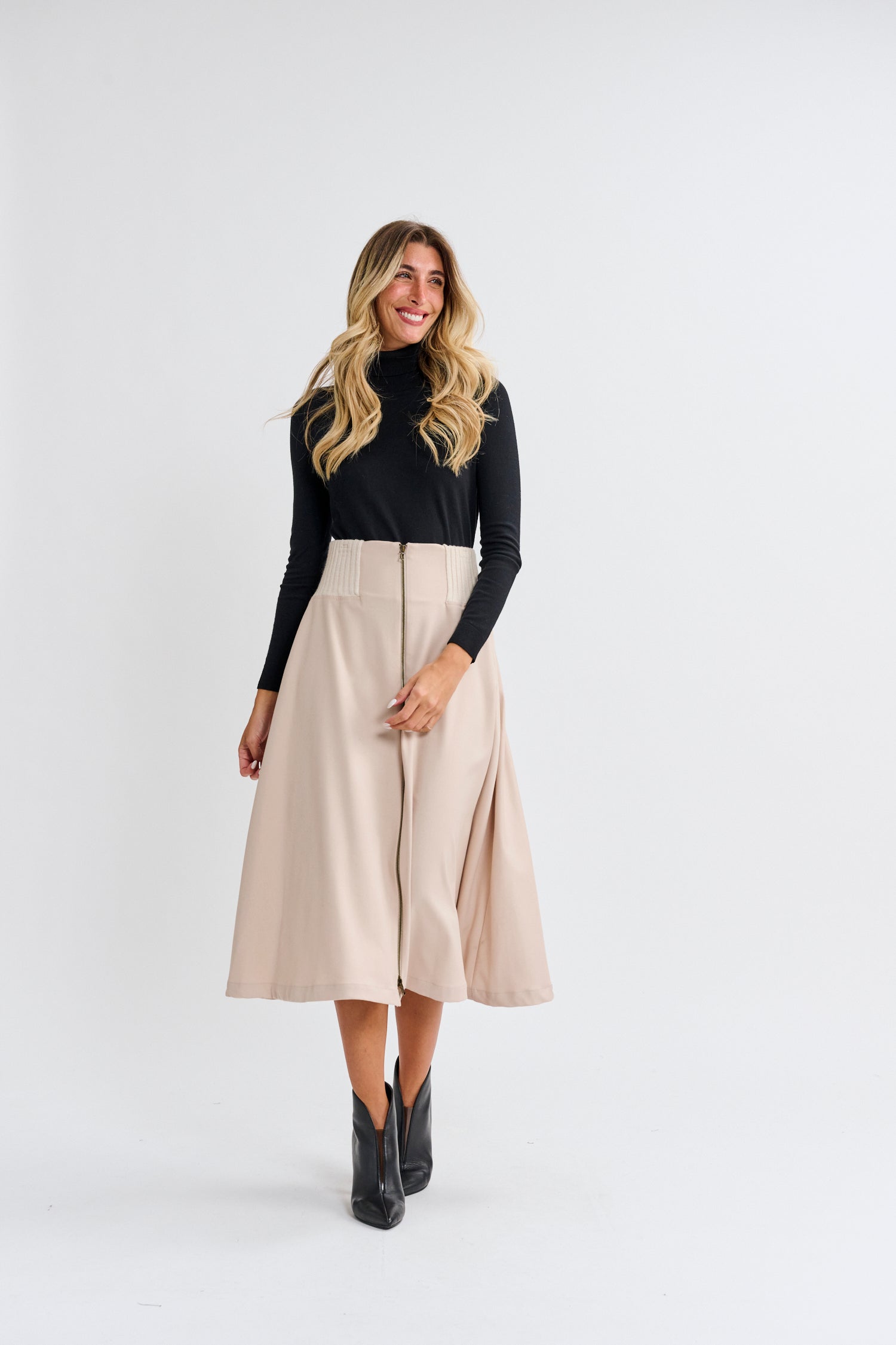 LANGDON ZIP FRONT KNIT WAIST SKIRT