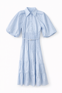 PAPER PARACHUTE SMOCKED TIERED PUFF SLEEVE DRESS