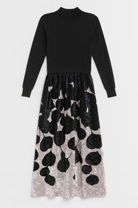 WRONG SIDE OF RIGHT VELVET BOTTOM DRESS W KNIT TOP