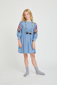 PORTER SOLID DRESS W EMBROIDERED SHOULDER