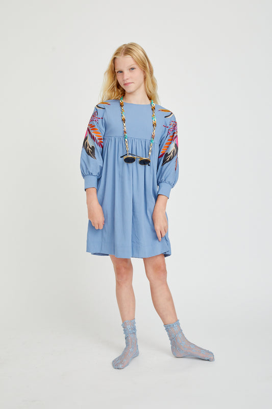 PORTER SOLID DRESS W EMBROIDERED SHOULDER