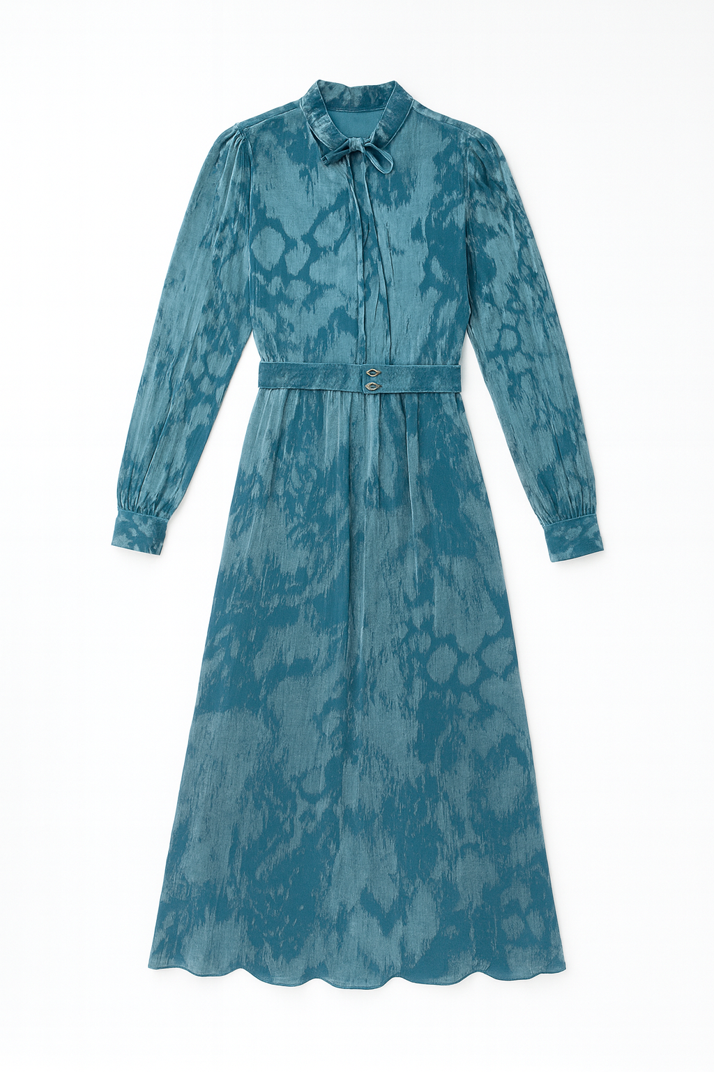 QUI PRIVE FLORAL PRINT MAXI DRESS W LONG SLEEVES HIGH NECKLINE GATHERED WAIST