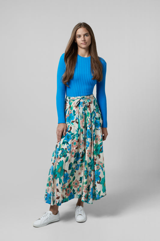 ELLE OH ELLE FLOWER PRINT TIE SKIRT W POCKETS & GOLD BUTTONS